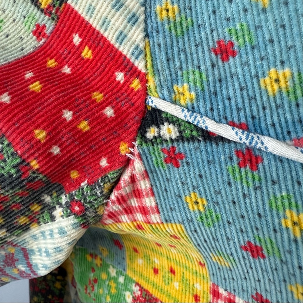 VINTAGE 60s 70s Colorful Patchwork Corduroy Snap Front Housecoat Robe M L hippie - Picture 5 of 14
